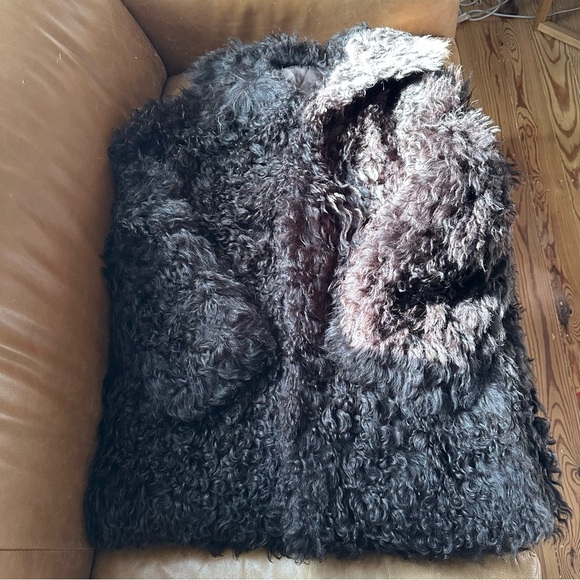 Vintage chocolate brown fur shearling curly lamb leather penny lane coat jacket - Picture 5 of 16